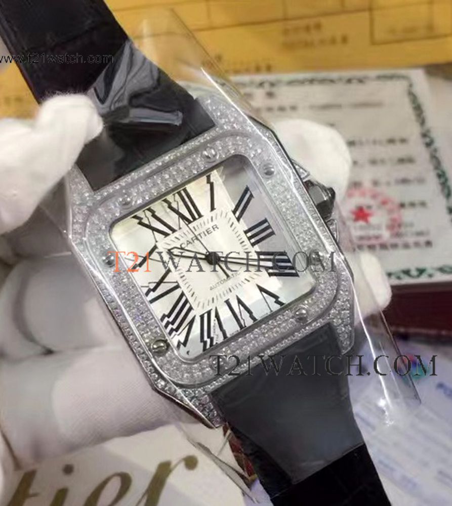 Buy Copy Cartier Santos Diamond SS Case Watch Xmas Gift
